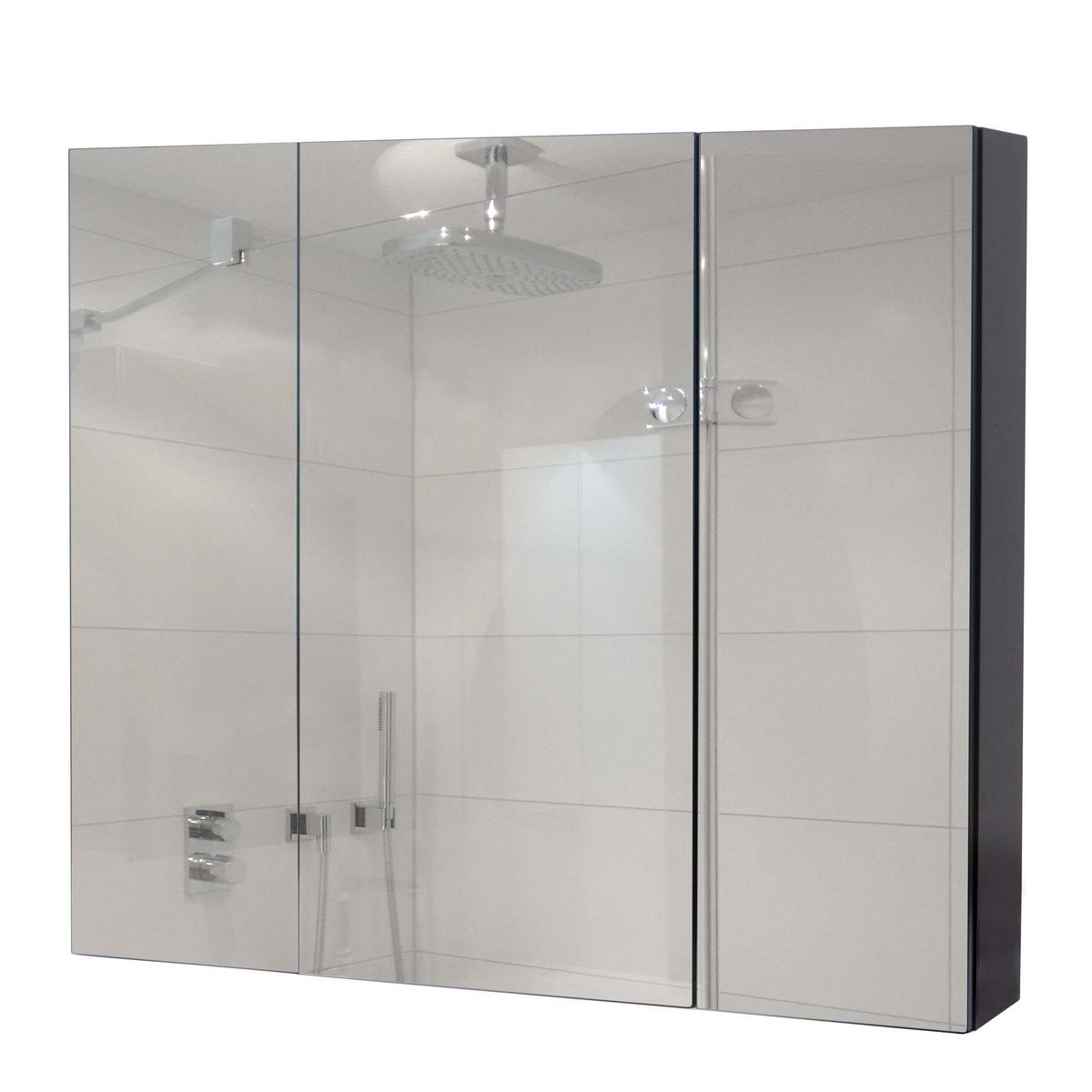 SPIEGELSCHRANK B19B Hochglanz Schwarz - Schwarz Hochglanz, Holz (80/70/16cm) - MCW