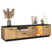 LOWBOARD 180/37/45 cm in Schwarz-Holzoptik mit LED-Beleuchtung und Stauraum - Schwarz, Holzwerkstoff (180/45/37cm) - Flora Grace