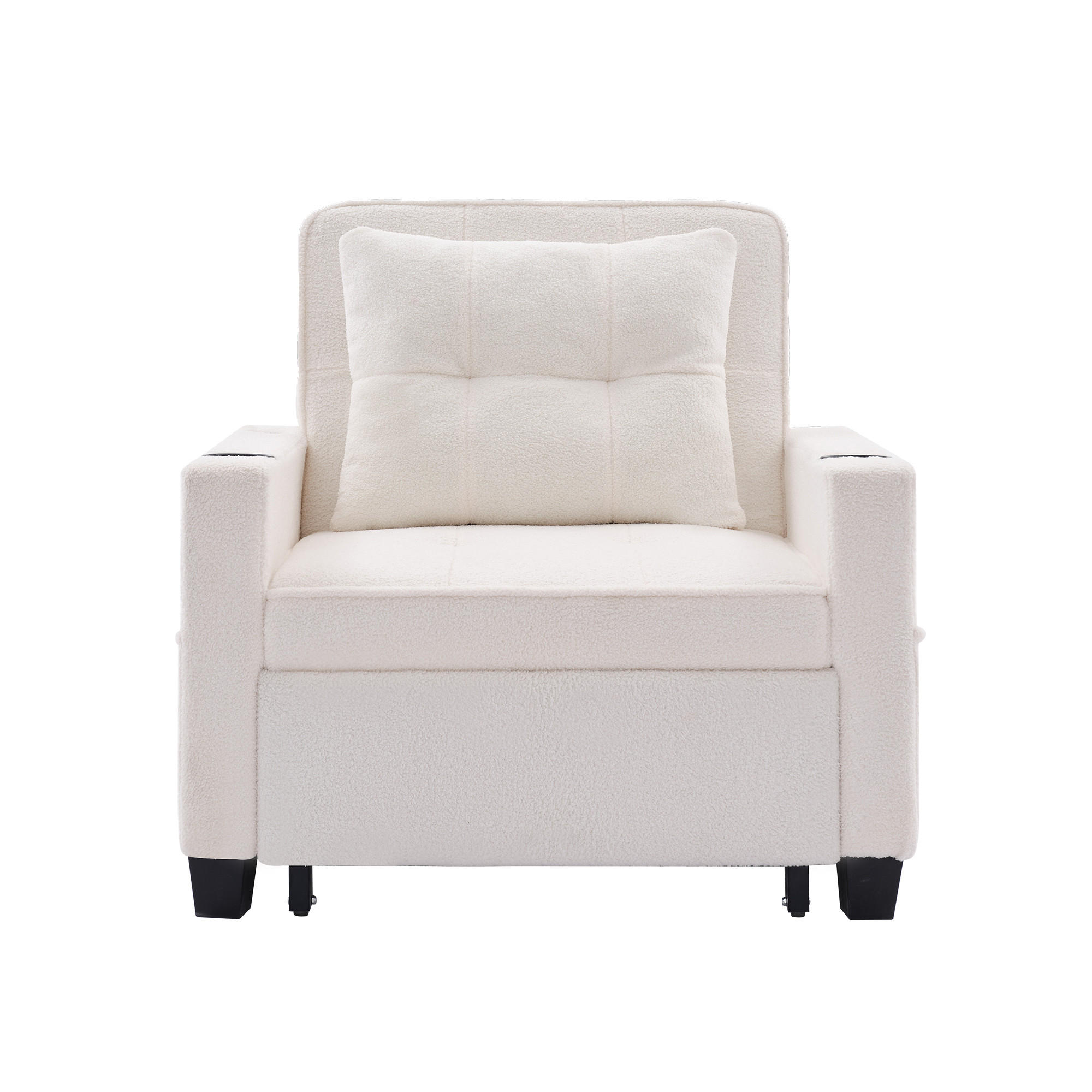 RELAXSESSEL 87/74/84 cm Weiß mit Getränkehaltern und USB Anschluss - Weiß, Textil (74/84/87cm) - Oxeza