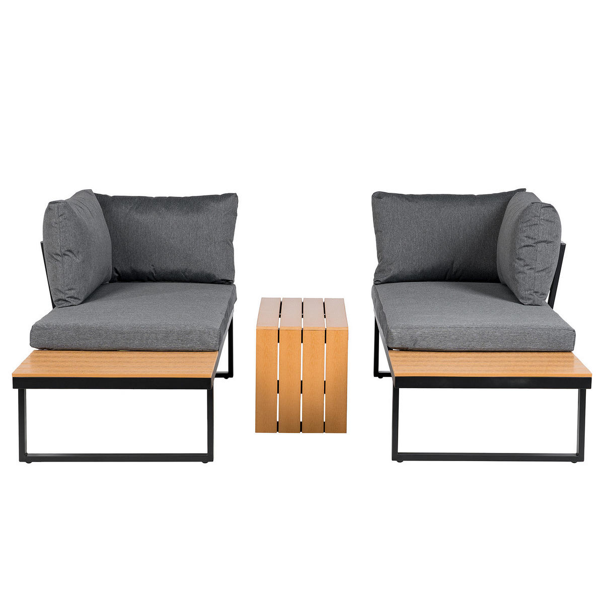 LOUNGESET - Polywood / Polyester - Braun / Grau - 3-teilig - Anthrazit/Braun, Holzwerkstoff/Textil - home24