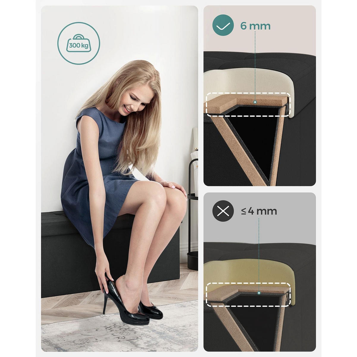 SITZBANK VICTORIA - Schwarz, Holzwerkstoff (38/38/110cm) - Hansiro