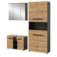 BADMÖBEL-SET Eiche, grau 3-teilig 171 cm, Komplettset mit Soft-Close - Schwarz/Eiche Artisan, Glas/Holzwerkstoff (171/193/34cm) - Inn.Furn