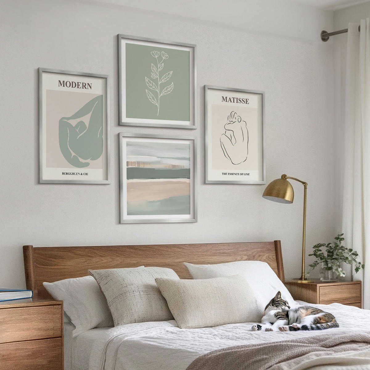 WANDBILDER 4er Set - 50x50 cm & 40x60 cm Silberner Rahmen - Abstrakte Pflanzenformen - Silberfarben, Kunststoff (50/50cm) - ArtPrintCave