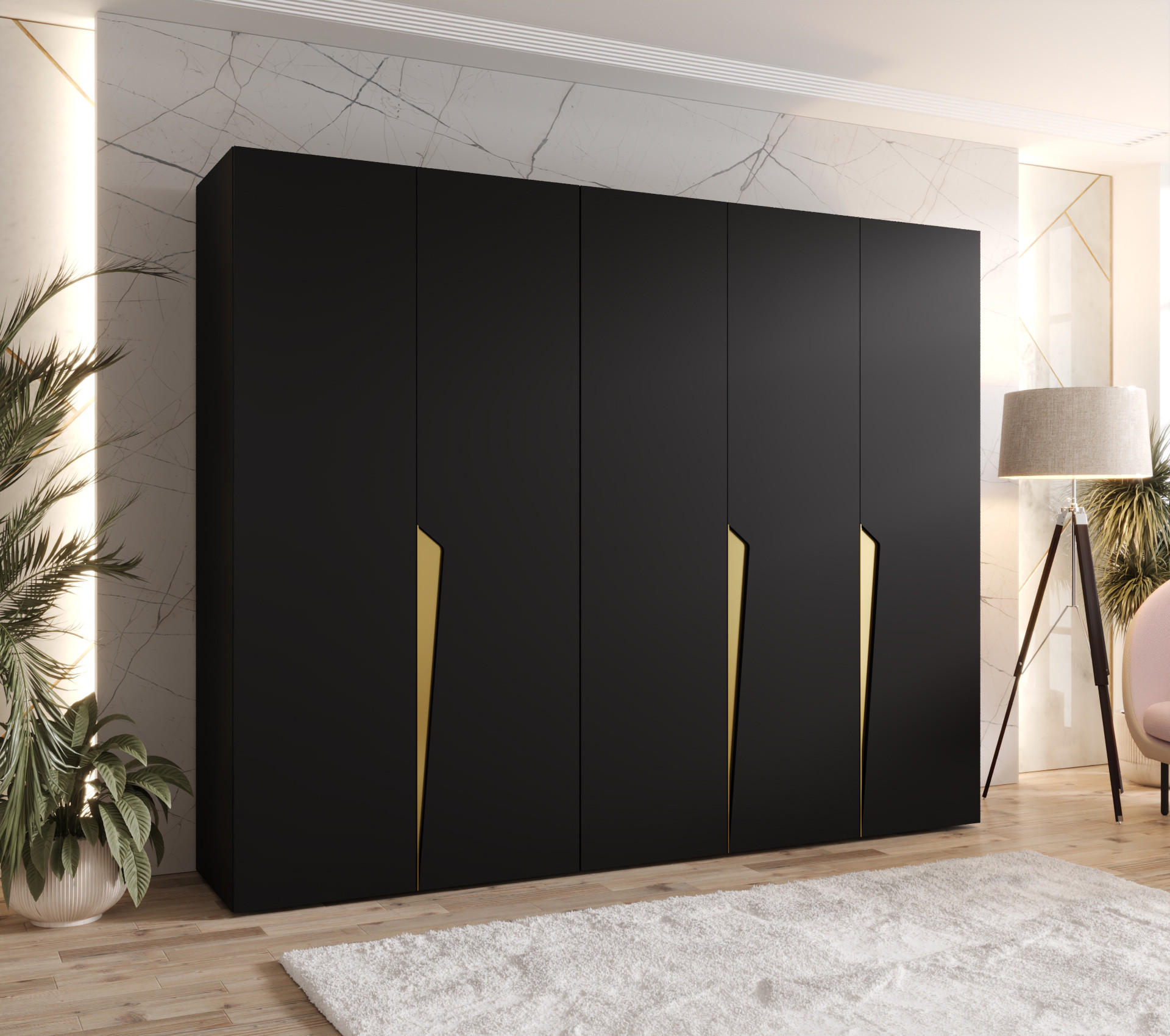 DREHTÜRENSCHRANK 202/250/52 5-türig - Goldfarben/Schwarz, Holz/Metall (250/202/52cm) - Abiks Möbel