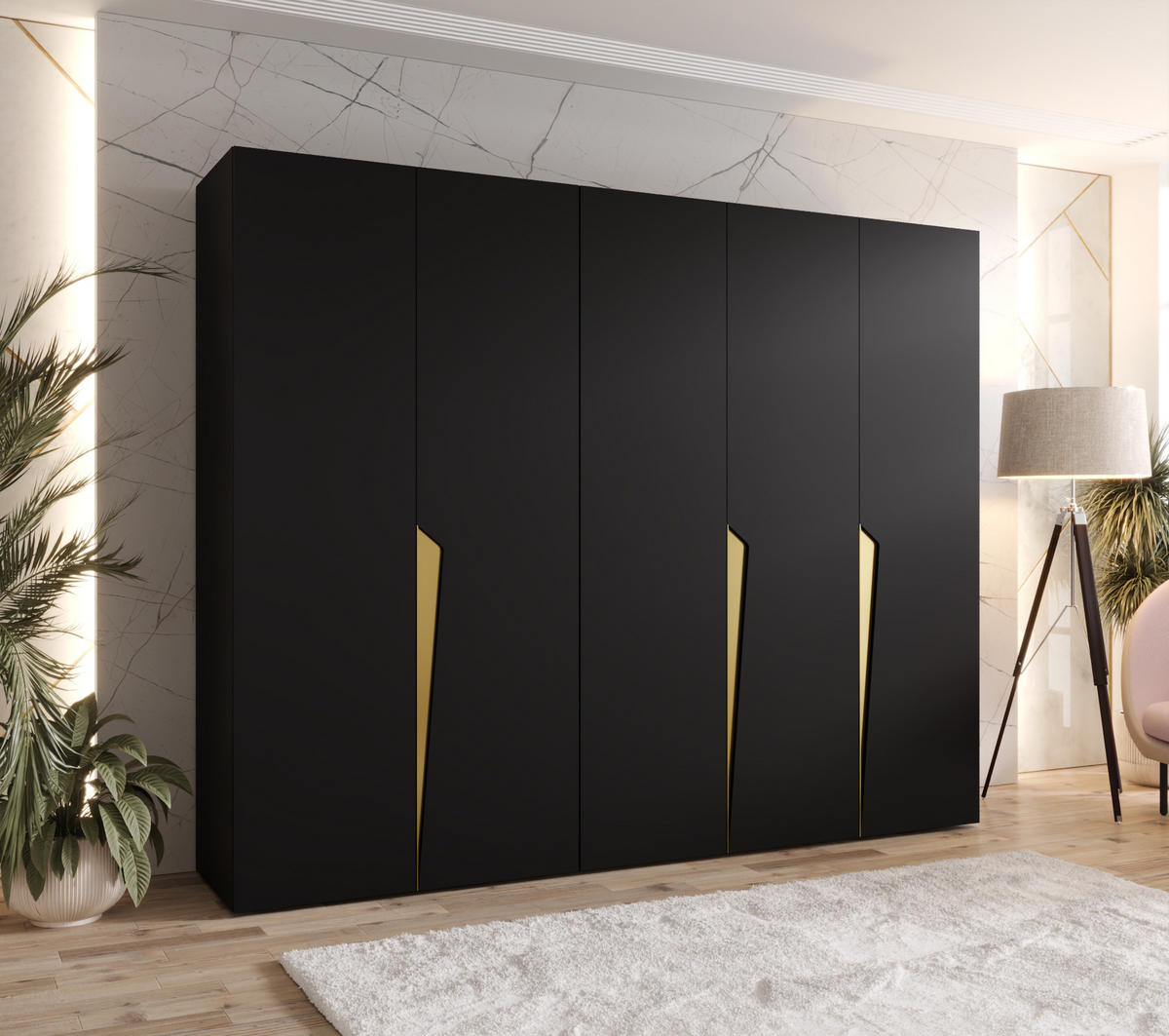 DREHTÜRENSCHRANK 202/250/52 5-türig - Goldfarben/Schwarz, Holz/Metall (250/202/52cm) - Abiks Möbel