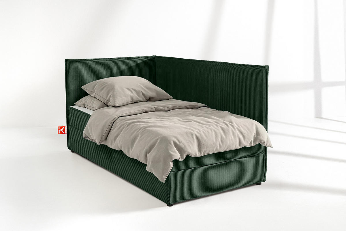 JUGENDBETT ROTI Einzelbett mit Bettkasten, 90x200cm, Bett mit Bonellmatratze, mit Rückenlehne - Dunkelgrün/Schwarz, Holz/Holzwerkstoff (92/200cm) - KONSIMO®