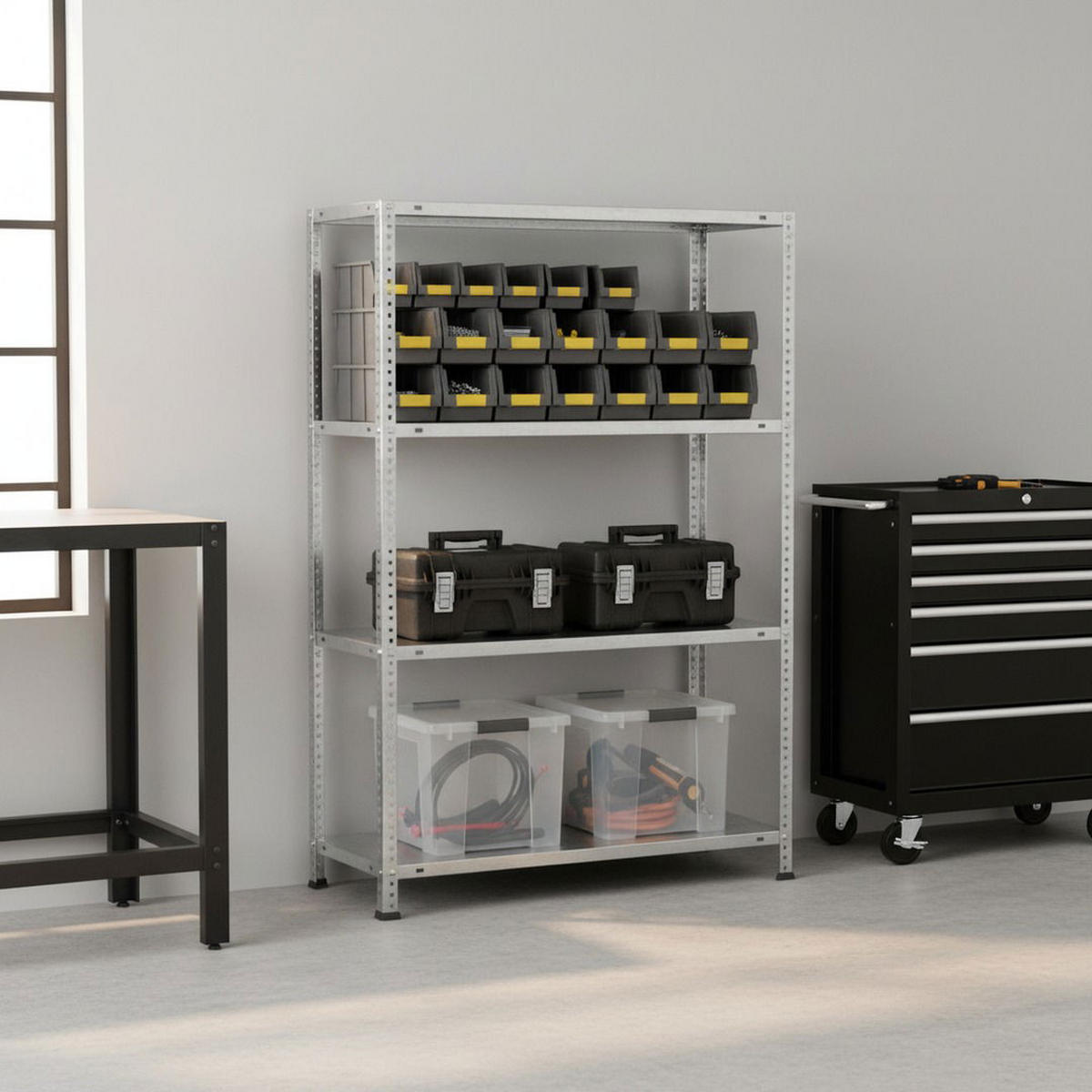 SCHRAUBREGAL PANDA MID | HxBxT 150x110x40cm | 4 Fachböden | Fachlast 75kg | Verzinkt - Silberfarben, Metall (110/150/40cm) - PROREGAL