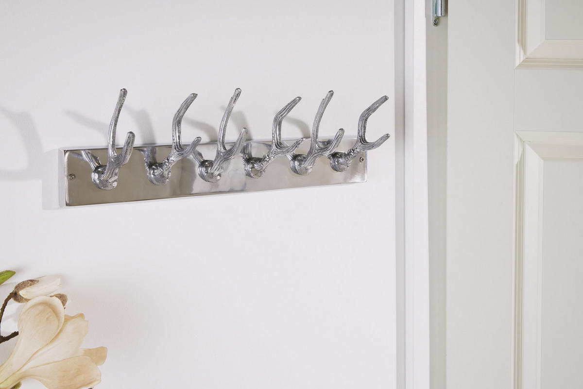 GARDEROBE DEER Metall Silber 50 cm - Silberfarben, Metall (50/15/8cm) - riess-ambiente