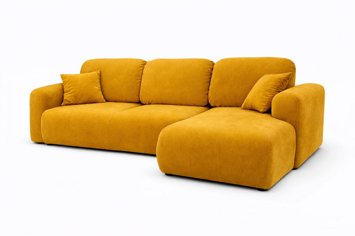 ECKSOFA Mit Schlaffunktion Und Bettkasten, Sofa L-Form Bingo L, Veloursstoff Salvador, Gelb, Rechts - Gelb, Holz (250/142cm) - Kaiser Möbel