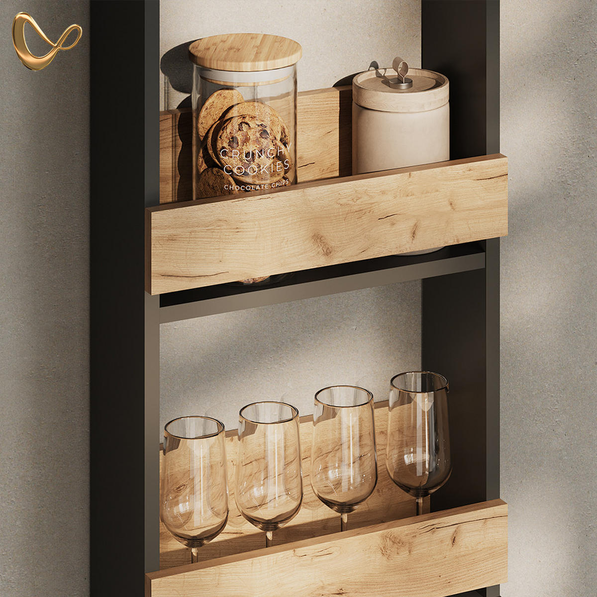 WEINGLASREGAL Regusa Goldkraft Eiche/Anthrazit 40 x 72 cm - Honigeiche/Anthrazit, Holzwerkstoff (40/72/15.1cm) - Livinity®
