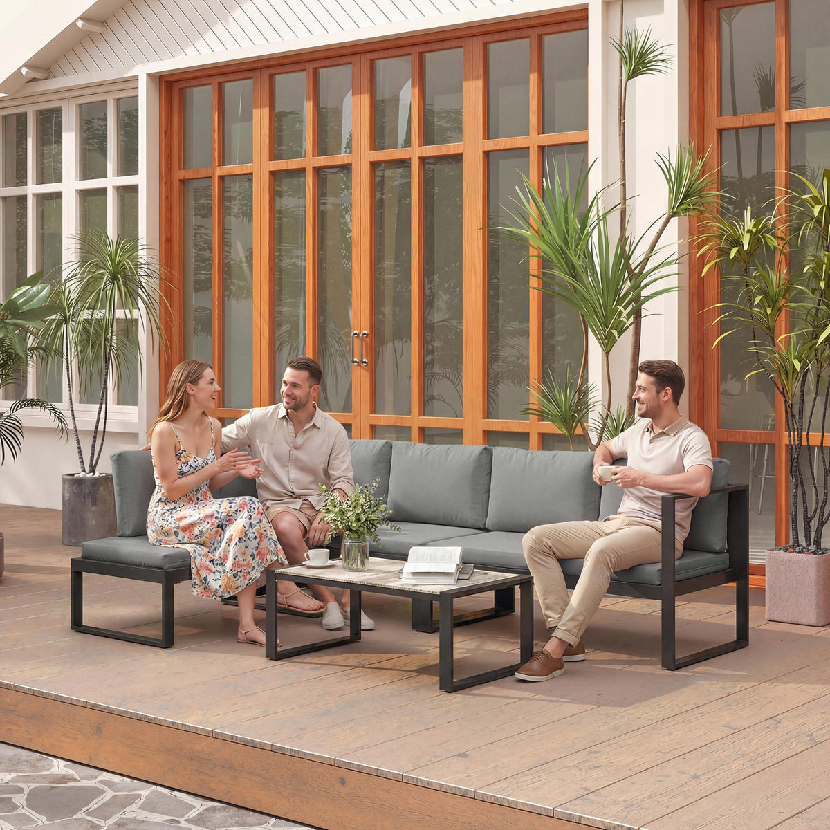 LOUNGEGARNITUR DE-13520 5 Personen, 2 Sofas, mit Tisch Dunkelgrau - Dunkelgrau, Metall - ComfortXL