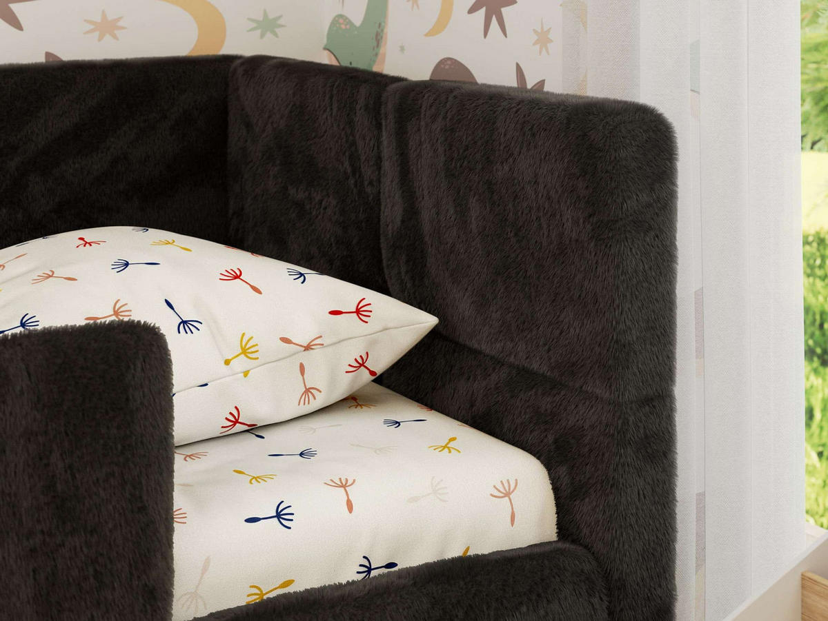 DĚTSKÁ POSTEL ARVO ALTA 90/200 - Černá Plyš - Pravá - černá, textil (90/200cm) - MKS