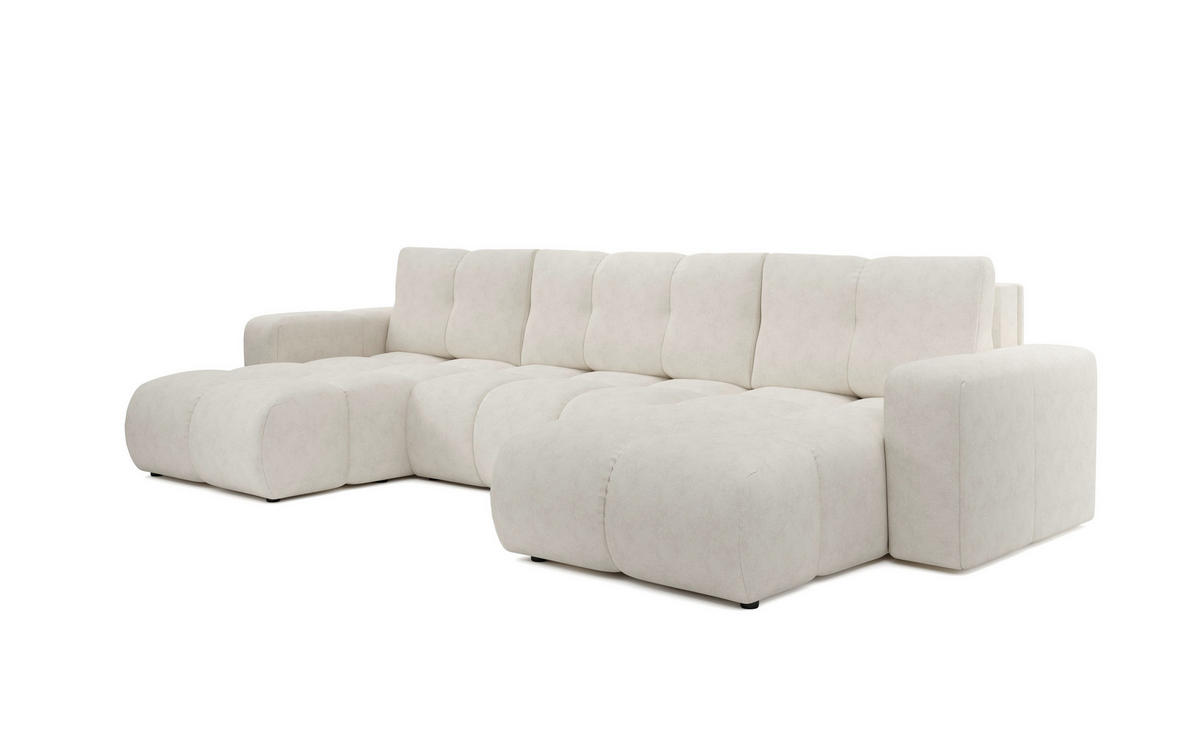 WOHNLANDSCHAFT DUCA U Beige Jersey mit Schlaffunktion - Beige, Holz (359/88/177cm) - MASSENO