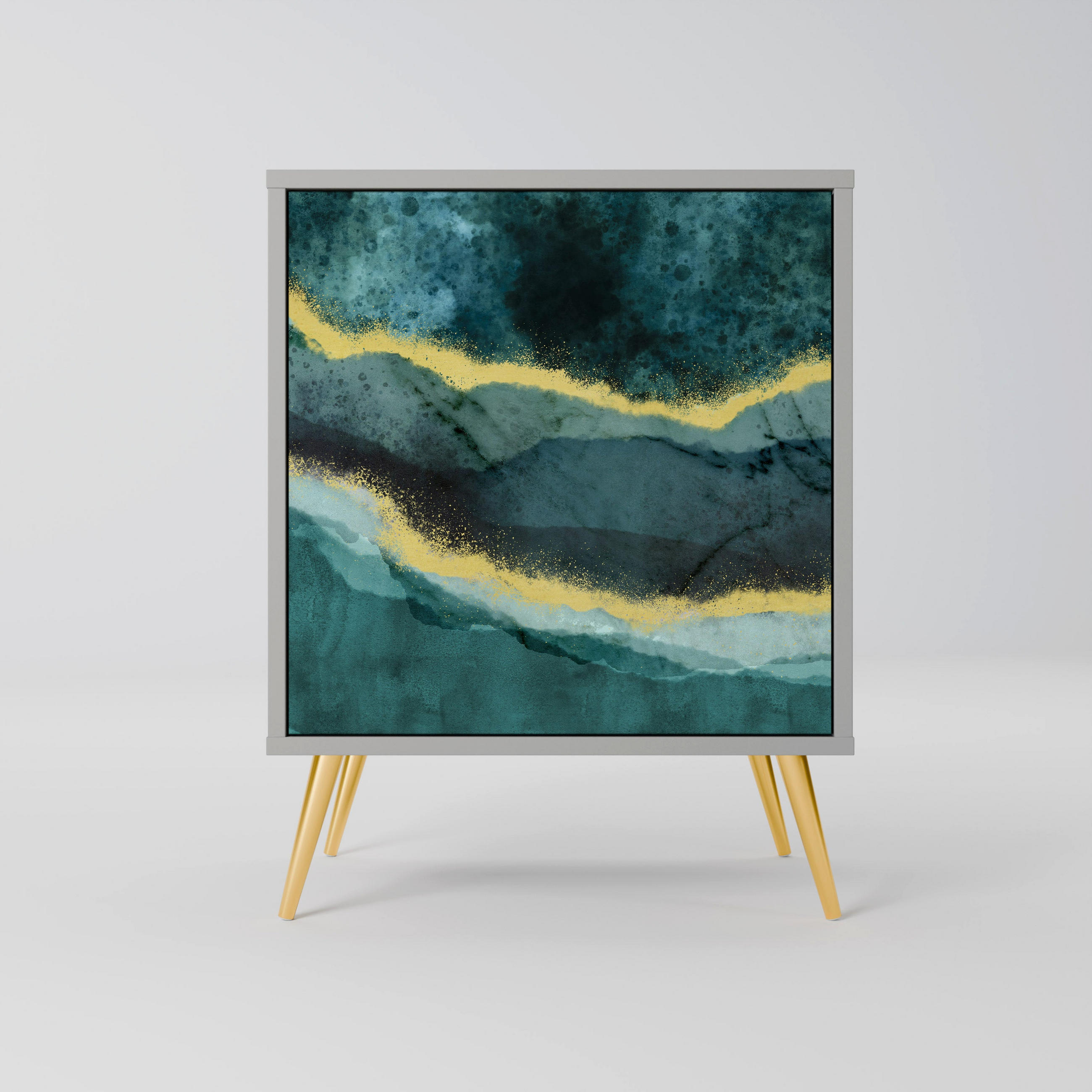 SIDEBOARD GOLDRUSH ODYSSEY, Grau, 57,5x42x75,5 cm, Goldfarbene Metallfüße - Goldfarben/Multicolor, Holzwerkstoff/Metall (57.5/75.5/42cm) - SpaceRebels