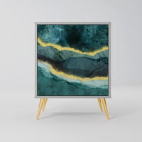 SIDEBOARD GOLDRUSH ODYSSEY, Grau, 57,5x42x75,5 cm, Goldfarbene Metallfüße - Goldfarben/Multicolor, Holzwerkstoff/Metall (57.5/75.5/42cm) - SpaceRebels