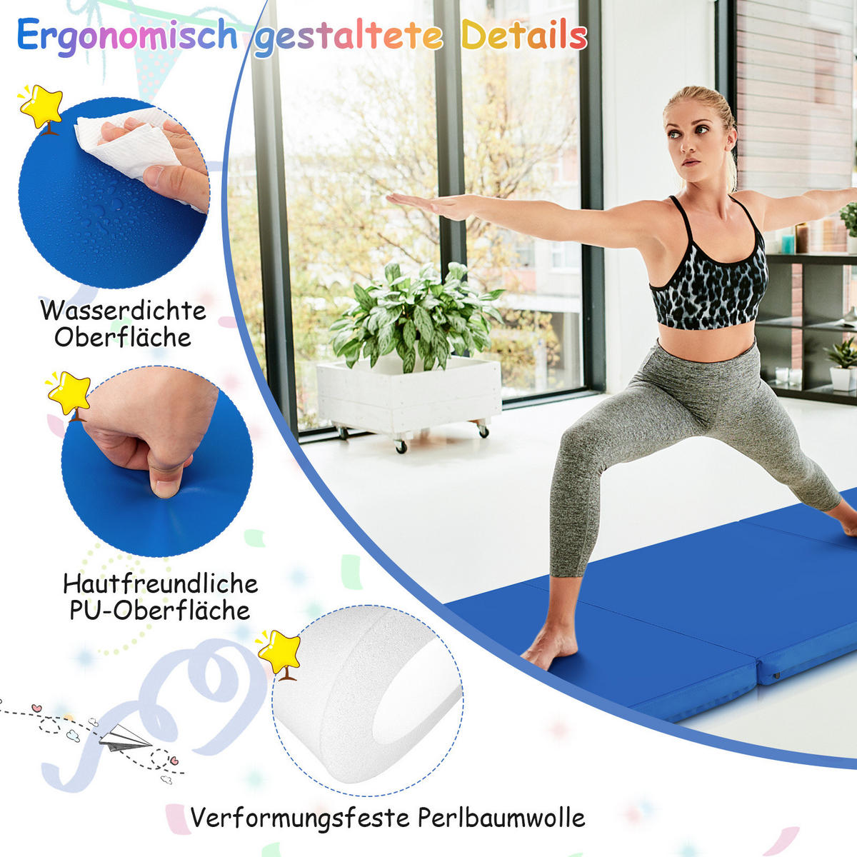 ÜBUNGSMATTE Navy - Dunkelblau, Leder (60/180cm) - COSTWAY