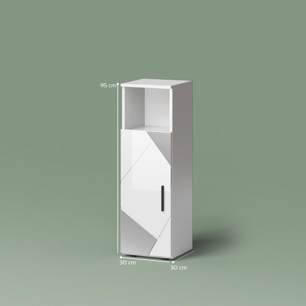 Thumbnail - Livinity® Midischrank, Weiß Hochglanz, Grau, Holzwerkstoff, 3 Fächer, 1 Schubladen, Rechteckig, 30x95x30 cm, Badezimmer,...