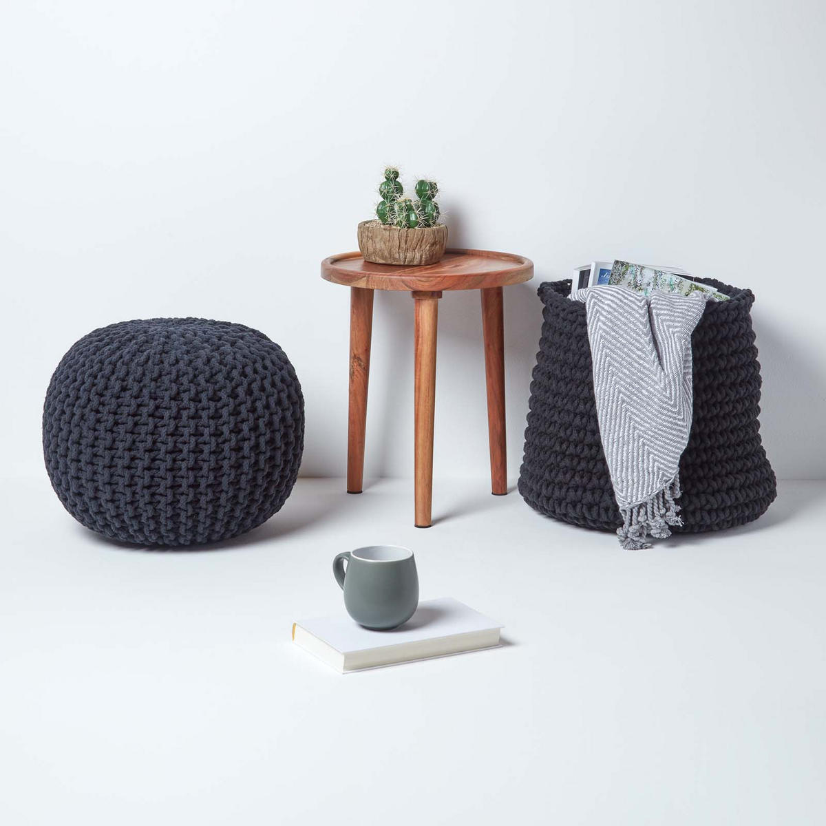 STRICK-POUF schwarz, 40/40/35 cm - Schwarz, Textil (40/35/40cm) - Homescapes
