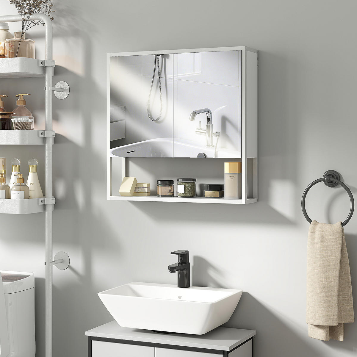 SPIEGELSCHRANK Wandhängender Spiegelschrank mit Spiegel, 60 x 16 x 60 cm ,Weiß - Weiß, Glas (60/60/16cm) - Vallsero