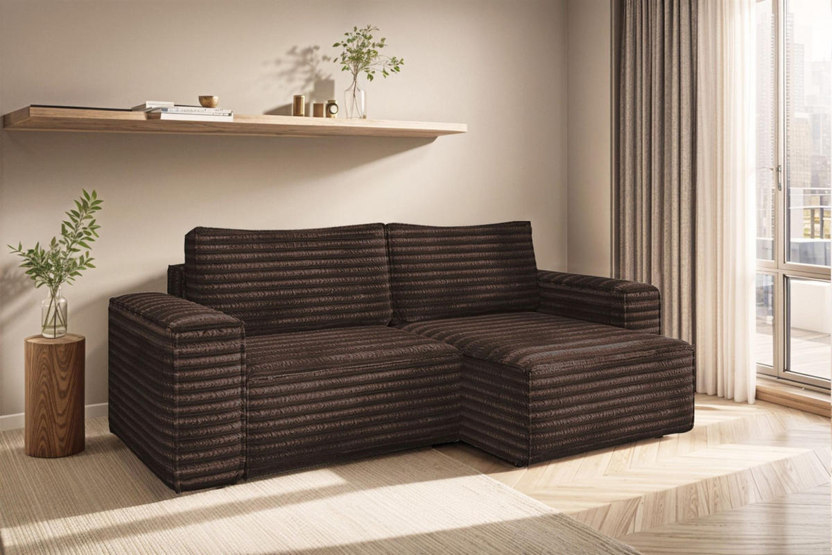 ECKSOFA Schlafsofa Madlen - Braun, Holzwerkstoff/Textil (248/140cm) - Fun Möbel