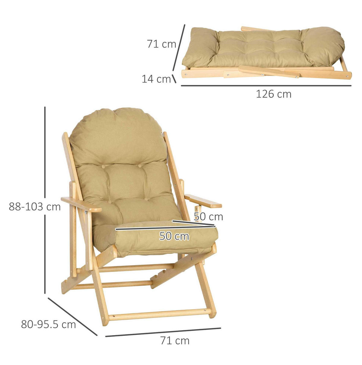 SESSEL 71/89/96 cm mit 3-stufiger Relaxfunktion & klappbarem Design - Braun, Textil (89/96/71cm) - BEAOK