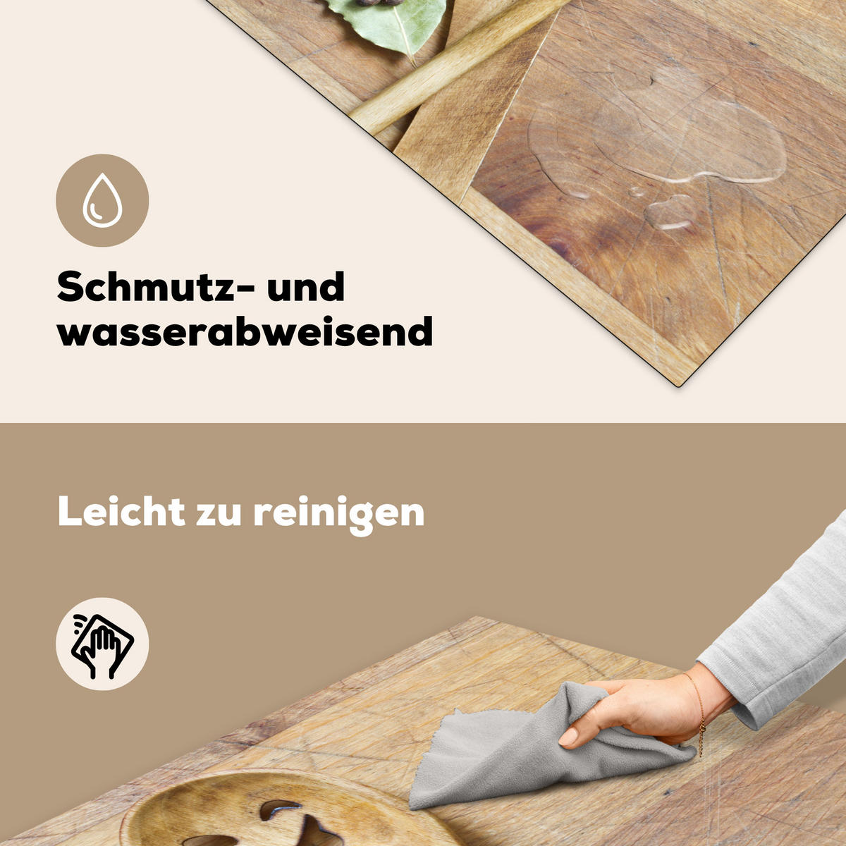 HERDABDECKPLATTE Holz - Löffel - Braun - Smiley 78x78 cm - Hellbraun, Kunststoff (78/78/0.2cm) - MuchoWow