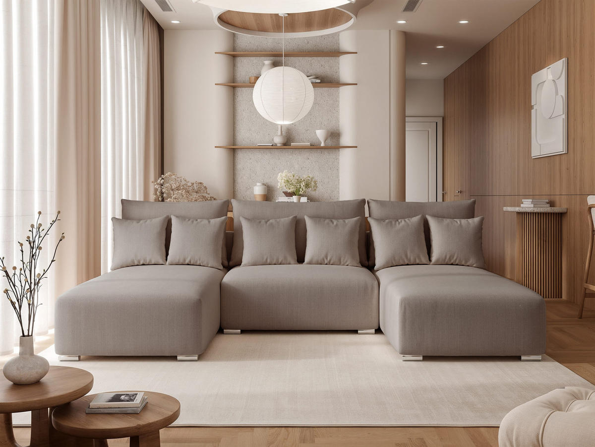 WOHNLANDSCHAFT ELVO mit Schlaffunktion und Bettkasten Dunkelgrau - Dunkelgrau, Holzwerkstoff/Kunststoff (300/91/190cm) - Idohome