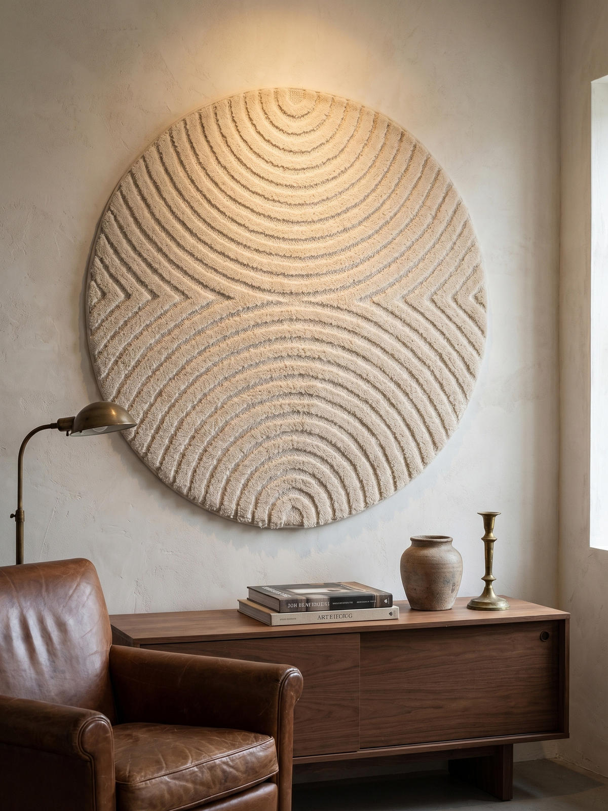 TEPPICH Wohnzimmer Hoch-Tief 3D-Effekt Organische Bögen mit 3D-Effekt OEKO-TEX 3D-Relief Boho Rund Creme 200x200 – RIGI - Creme, Textil (200/200cm) - KADIMA DESIGN