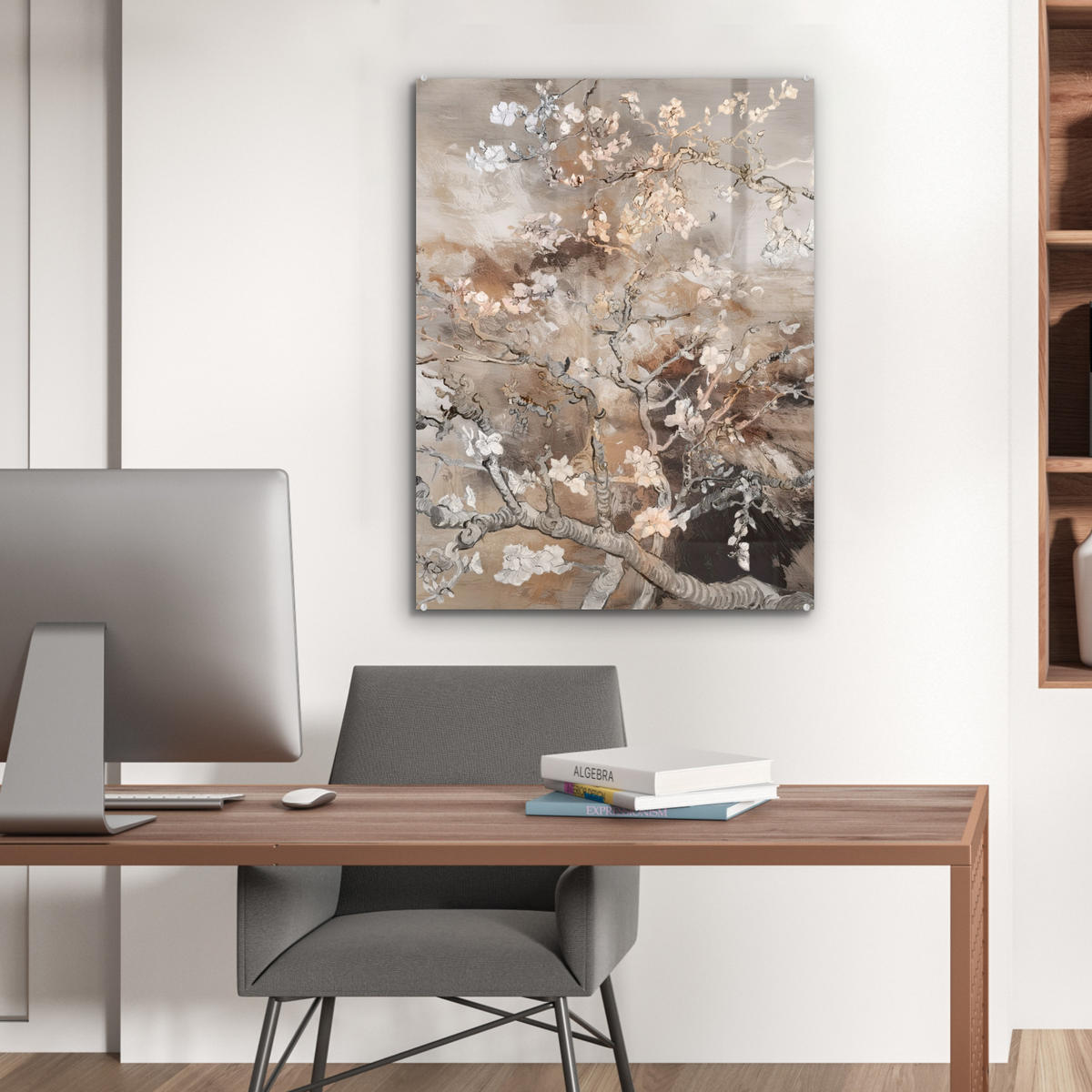 ACRYLGLASBILD Mandelblüte - Kunst - Van Gogh - Beige - Abstrakt 60x80 cm - Braun, Glas (60/80cm) - MuchoWow