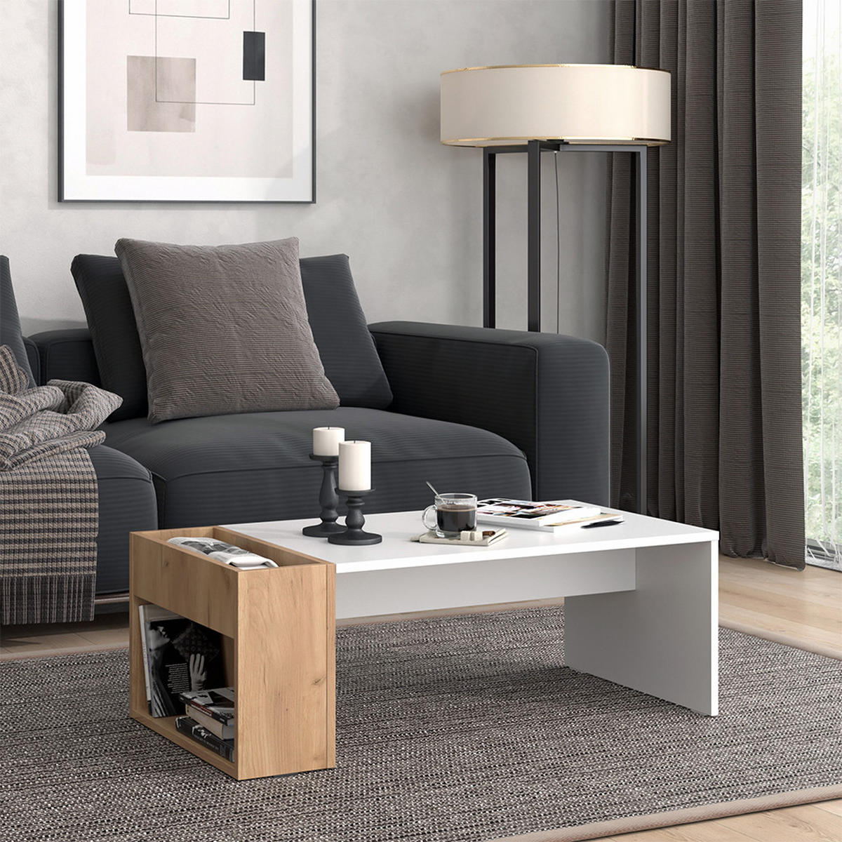 COUCHTISCH Chris Weiß/Goldkraft Eiche 95 x 49.4 cm - Honigeiche/Weiß, Holzwerkstoff (49.4/95/34cm) - Vicco