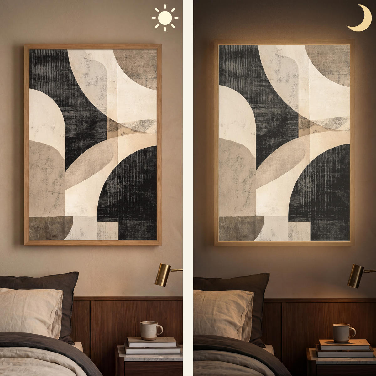 NÁSTĚNNÁ LAMPA S AKUMULÁTOREM Abstraktní - Tvary - Moderní - Béžová 60x90 cm - šedá, kompozitní dřevo (60/90/8cm) - OnlyWow