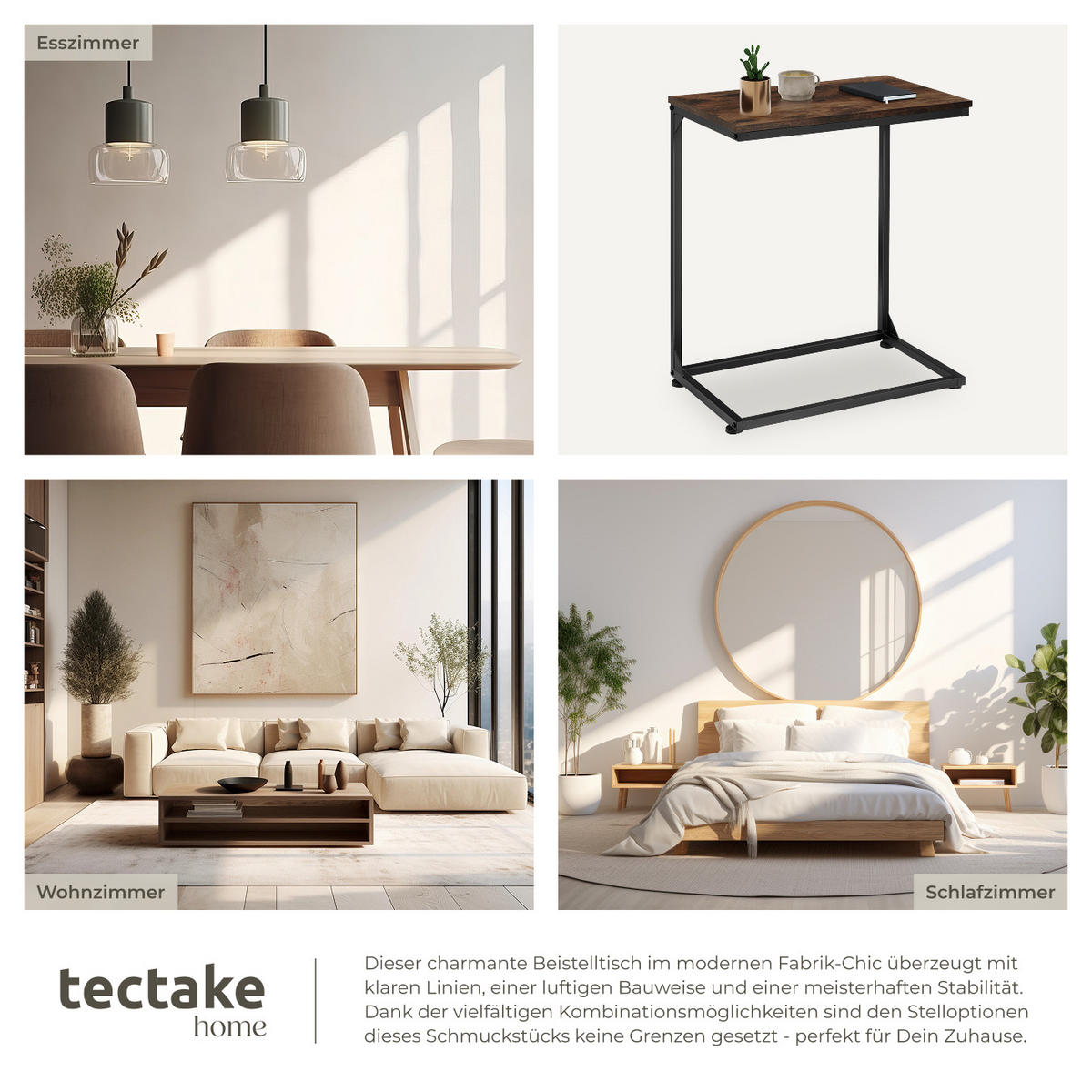 BEISTELLTISCH Cardiff,55,5 x 35 x 67 cm,Industrial Holz dunkel, rustikal - Rostfarben, Holz (35/55.5/67cm) - tectake