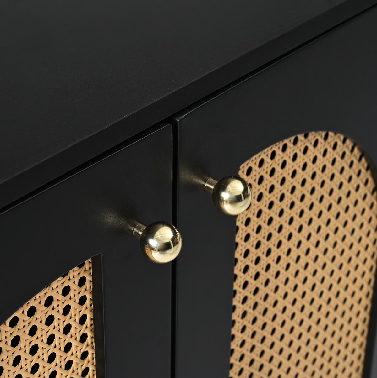 SIDEBOARD 145/80/40 cm Schwarz aus MDF mit 4 Rattantüren - Schwarz, Holzwerkstoff (80/40/145cm) - OKMYHOME