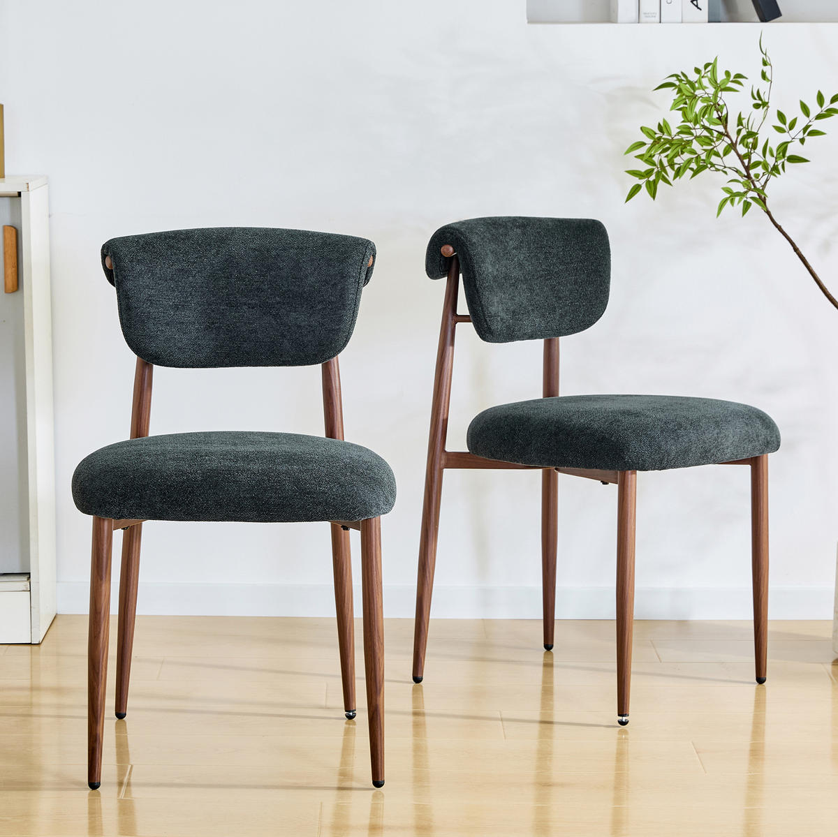 VIERFUSSSTUHL 2er-Set 58,5/48/83 cm Schwarz aus Leinen mit gepolsterter, gebogener Rückenlehne - Schwarz, Textil (58.5/83/48cm) - OKMYHOME