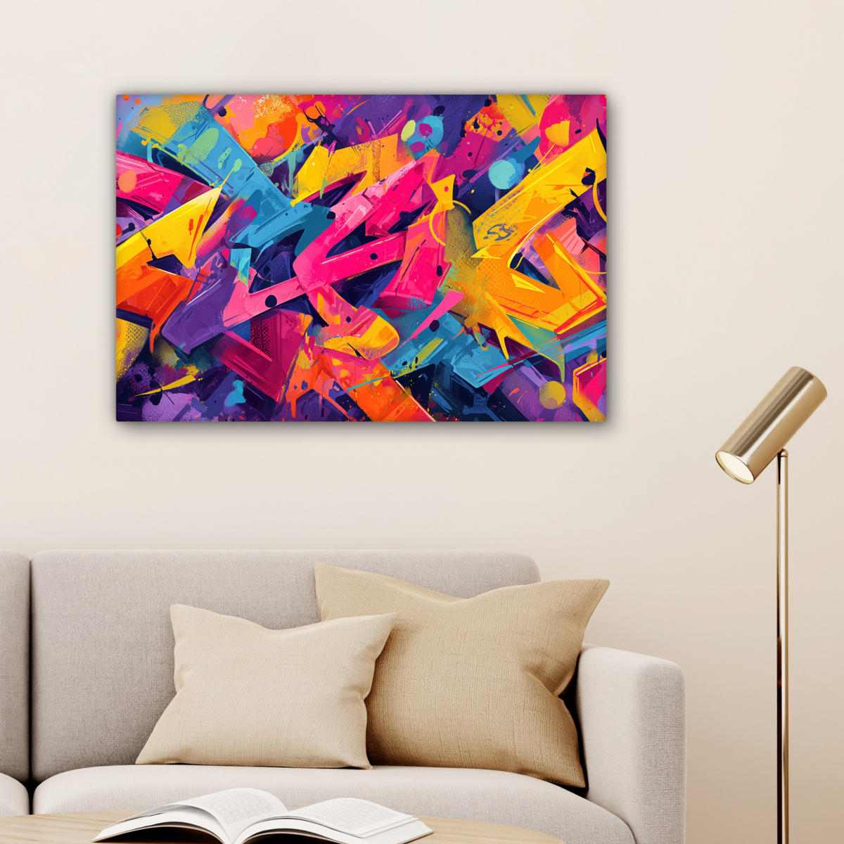 LEINWANDBILD Abstrakt - Formen - Farbenfroh Gemälde 60x40 cm - Magenta, Textil (60/40cm) - MuchoWow