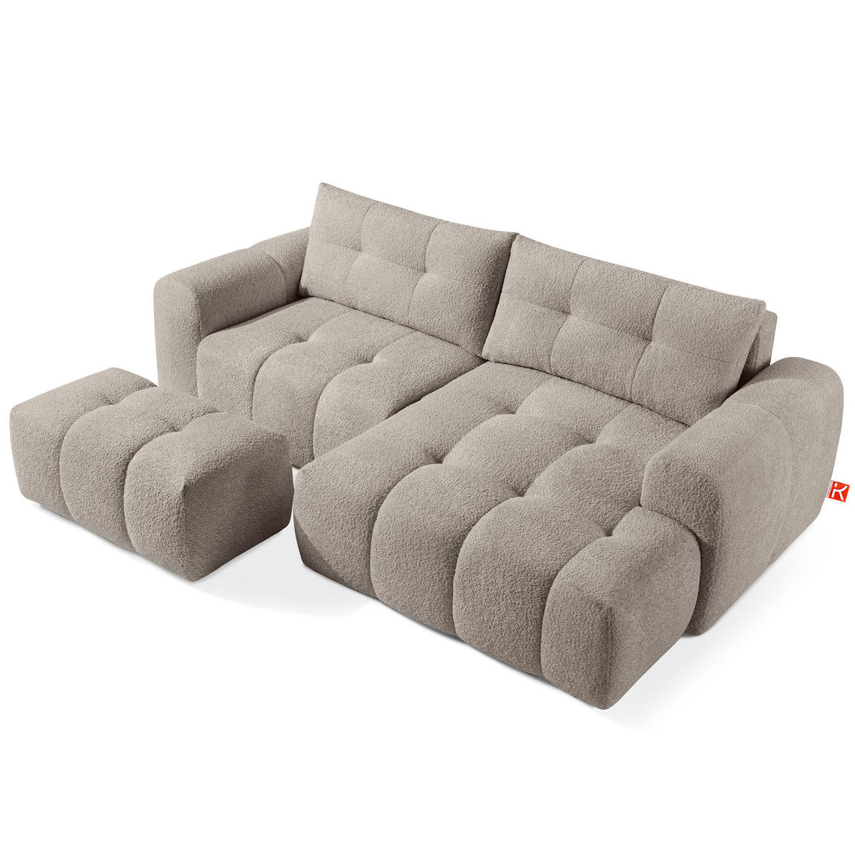 ECKSOFA RECHTS RAVIA, Bouclé, Grau - Grau, Holz/Textil (256/104cm) - KONSIMO®