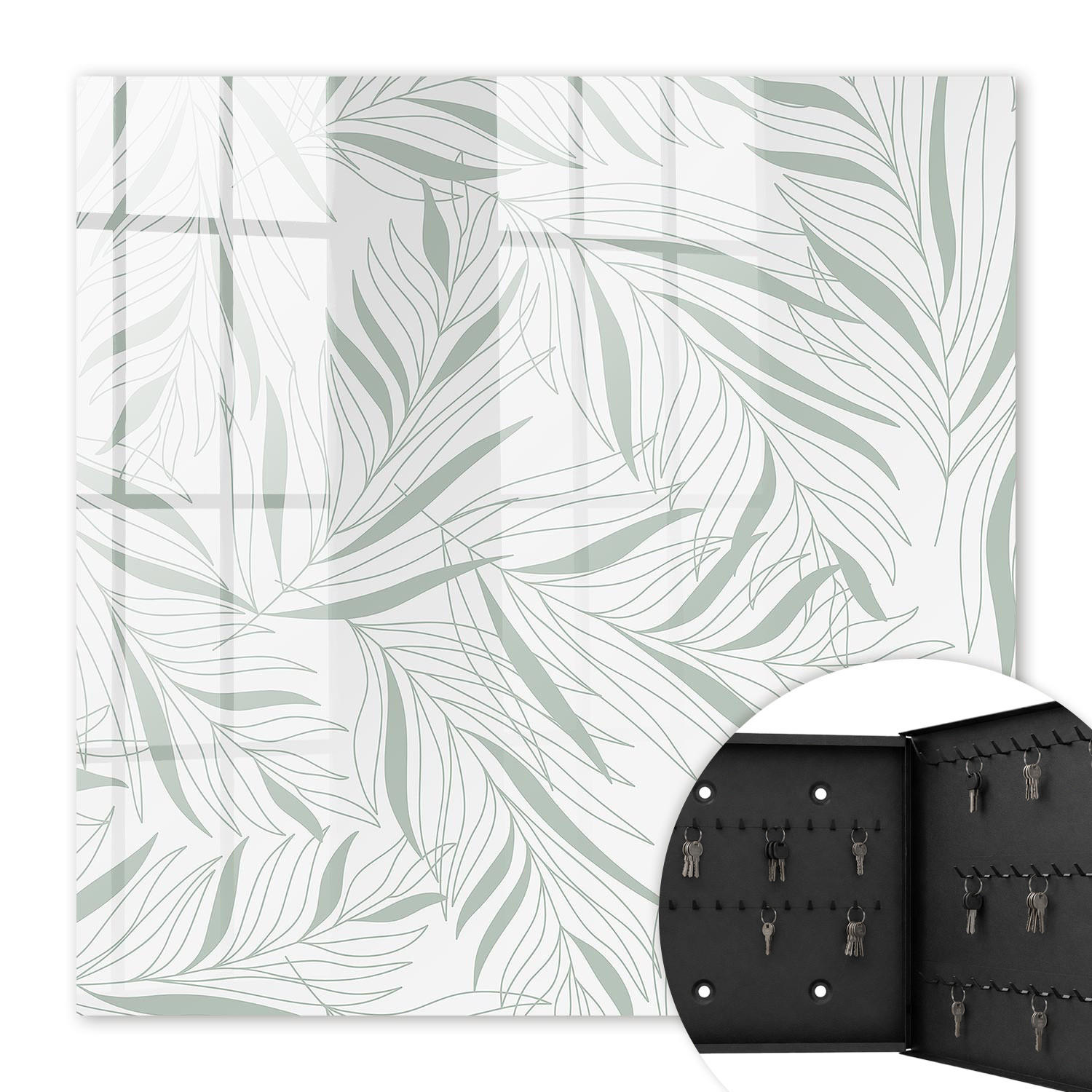 SCHLÜSSELBOX Schwarz 30x30 cm- Türöffnung nach rechts - Blättermuster - Grau, Metall (30/30/5cm) - TULUP