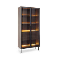 HOCHVITRINE LUMI 92 cm Eiche Dunin - mit Braunglas und LED-Beleuchtung - Eichefarben/Schwarz, Holz/Holzwerkstoff (92/195/39cm) - Ravio
