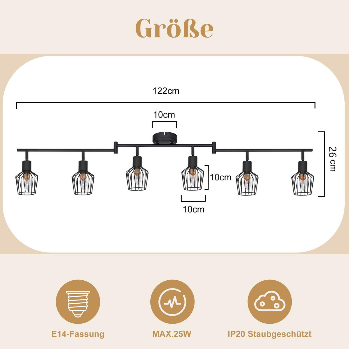 STRAHLER Franziska 6-flammig 122/20/10 cm - Schwarz, Metall (122/20/10cm) - Nettlife