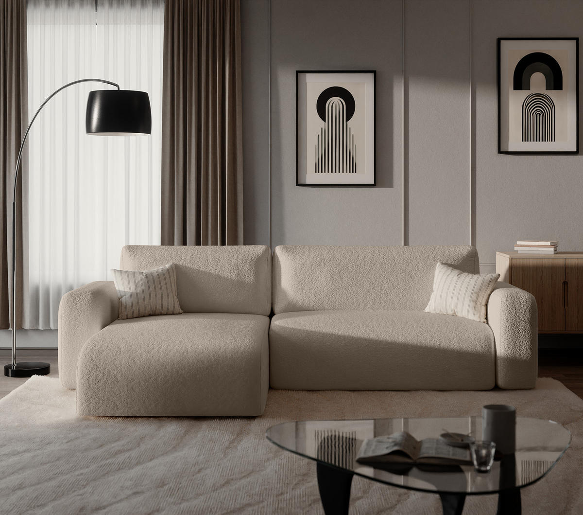 ECKSOFA TALW L mit Schlaffunktion, Beige - Beige, Textil (294/185cm) - Fedve