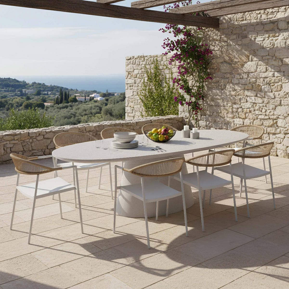 GARTENTISCH, Weiß - Weiß, Stein (250/110/76cm) - Oviala