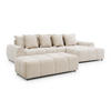 ECKSOFA inkl. Hocker Bubble mit Schlaffunktion und losen Rückenkissen, Sitzfläche Bubble-Optik aus weichem Hellbeige Strukturstoff - Ottomane Rechts - Beige/Schwarz, Holz/Kunststoff (306/180cm) - S-Style Möbel