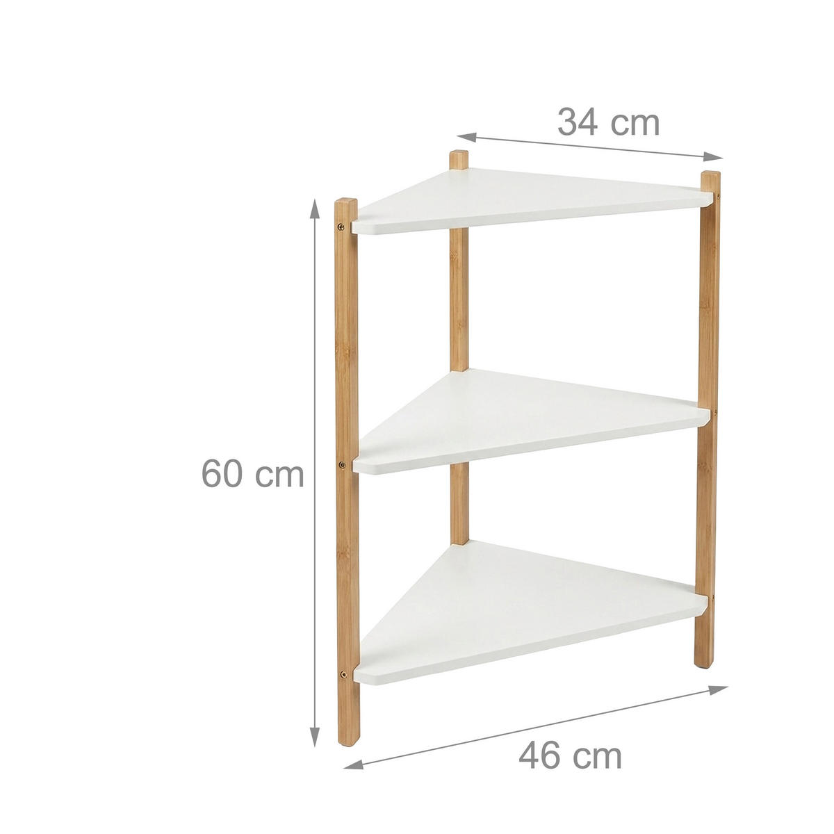 ECKREGAL Natur-Weiß 3 Ablagen Bambus MDF - Weiß, Holz/Holzwerkstoff (46/60/25cm) - Relaxdays