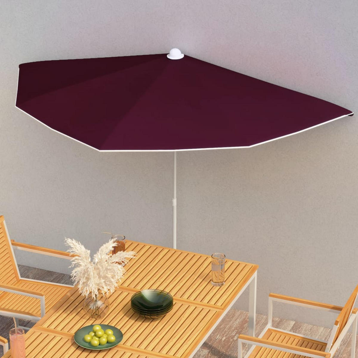HALB-SONNENSCHIRM mit Mast 180x90 cm Bordeauxrot - Rot, Metall (90/180cm) - furnicato