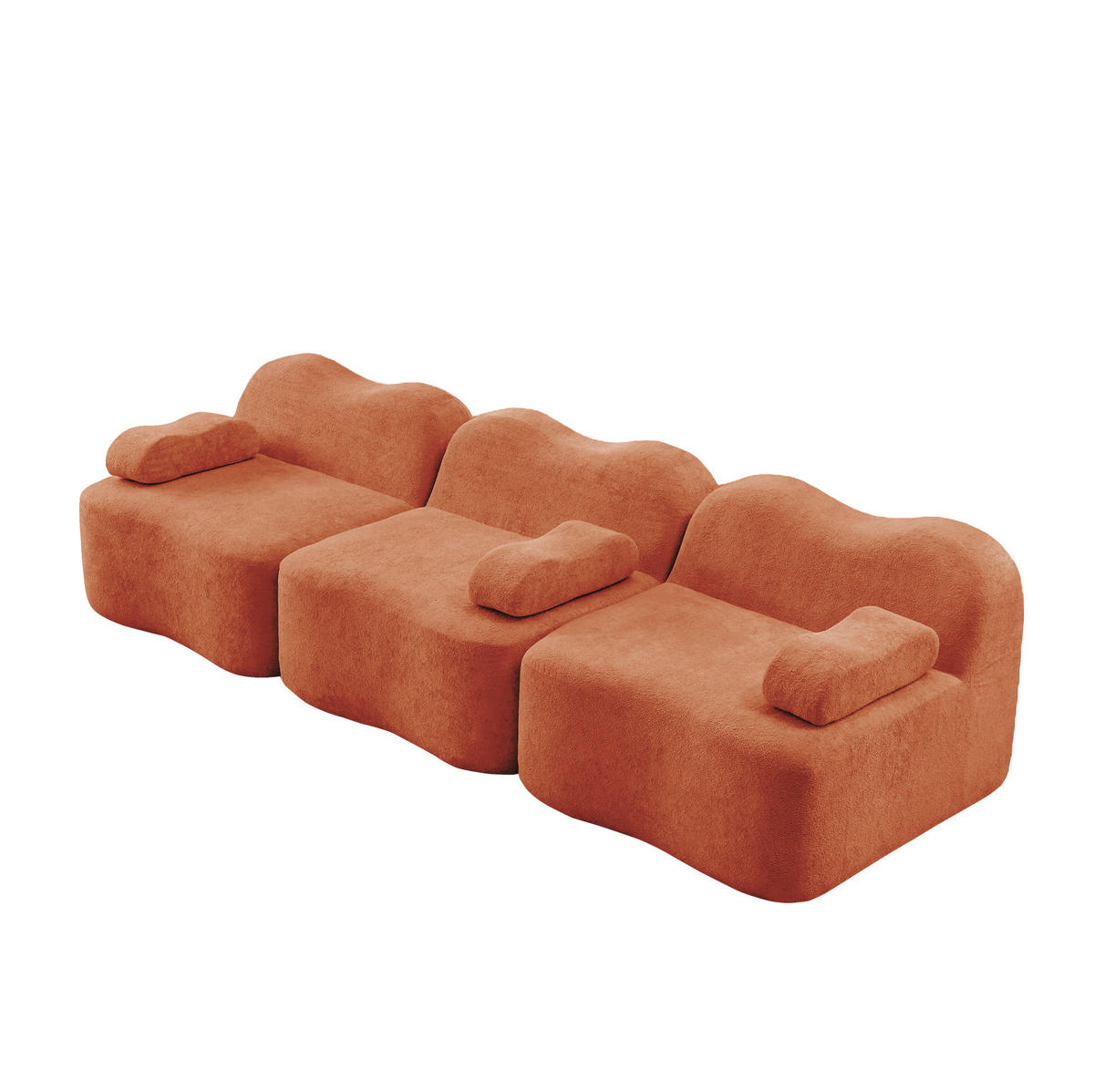 MODULARES 3-Sitzer-Sofa aus Samt mit tiefer Sitzfläche Orange - Orange, Textil (98/70/288cm) - Modenvie