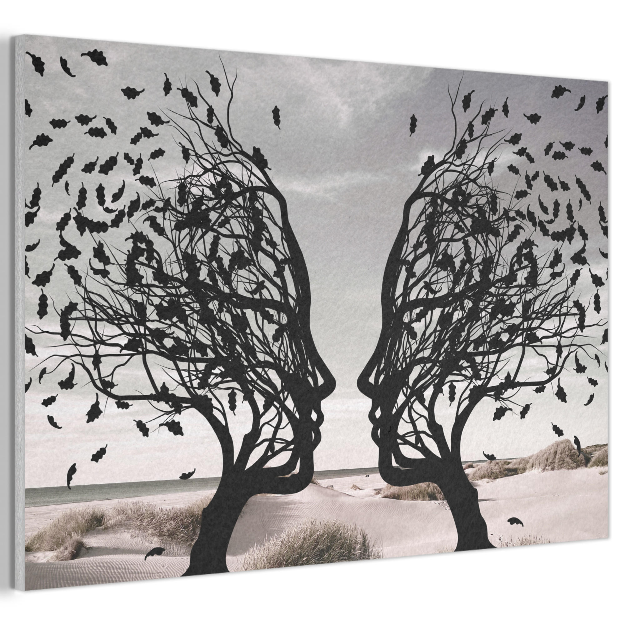 AKUSTIKBILD Strand - Meer - Menschen - Baum - Moderne Kunst Akustikpaneele 90x60 cm - Hellgrau, Kunststoff (90/60/0.9cm) - MuchoWow