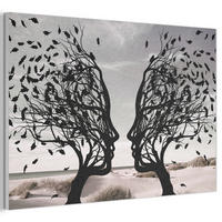 AKUSTIKBILD Strand - Meer - Menschen - Baum - Moderne Kunst Akustikpaneele 90x60 cm - Hellgrau, Kunststoff (90/60/0.9cm) - MuchoWow