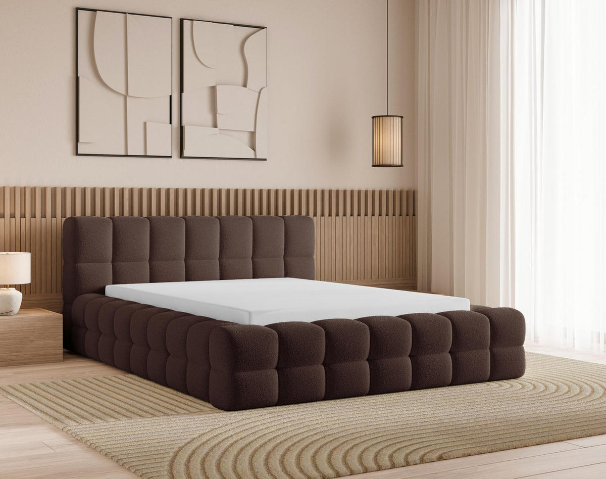 POLSTERBETT 180x200 mit Bettkasten, Lattenrost und Kopfteil, Eleganter Bouclé-Stoffbezug Braun - Braun, Holz (180/200cm) - Chilly