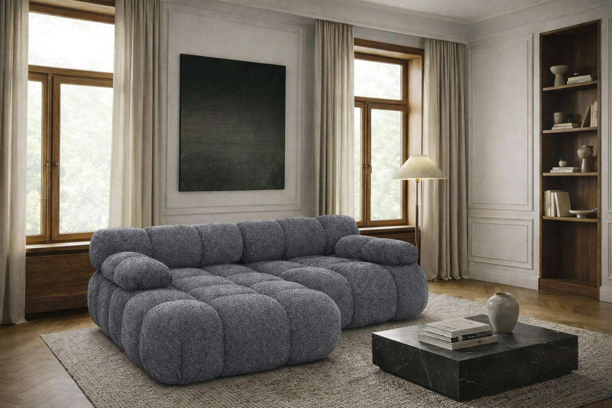 ECKSOFA L-form Mini Modular, Bouclé-Stoff Abriamo, Dunkelgrau, Links, Selia - Dunkelgrau, Holz (190/160cm) - Kaiser Möbel