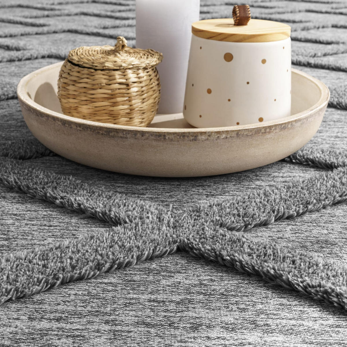KURZFLORTEPPICH Waschbar, mit Rautenmuster, Grau, 160 x 220 cm - Grau, Textil (160/220cm) - KADIMA DESIGN